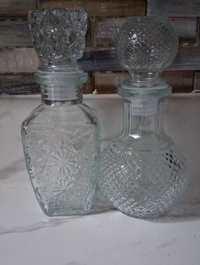 Clear Patterned Glass Decanter Set - Decorative Clear Vases